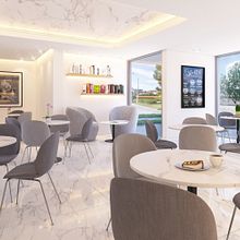 Cafetería en Hotel. 3D, Animação 3D, Arquitetura, Arquitetura digital, Arquitetura de interiores, Decoração de interiores, Design de interiores e Infografia projeto de Gabriel Spinelli - 10.10.2019