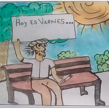 El Loco de la Pancarta: encuentro con Greta Thunberg. Comic e Ilustração tradicional projeto de María Alejandra Álvarez Verde - 13.10.2019