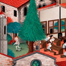LA ESCUELA · RUTA LITERARIA DE MIQUEL MARTÍ I POL. Traditional illustration, and Digital Illustration project by Ana Beatriz Reina Rojas - 01.21.2018