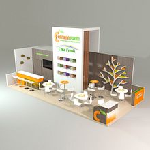 Catman Fresh stand design Fruit Attraction 2017. Un proyecto de 3D, Decoración de interiores, Dirección de arte, Diseño de interiores, Diseño, creación de muebles					, Diseño gráfico y Modelado 3D de Verónica Carrasco de Pablo - 18.10.2017