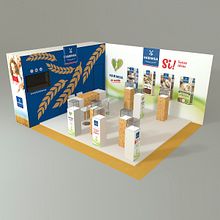 Harimsa stand design Alimentaria 2018. Un proyecto de 3D, Decoración de interiores, Dirección de arte, Diseño de interiores, Diseño, creación de muebles					, Diseño gráfico y Modelado 3D de Verónica Carrasco de Pablo - 18.10.2017