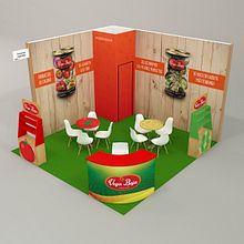 Conservas Vega Baja stand design Alimentaria 2018. Un proyecto de 3D, Decoración de interiores, Dirección de arte, Diseño de interiores, Diseño, creación de muebles					, Diseño gráfico y Modelado 3D de Verónica Carrasco de Pablo - 16.04.2018
