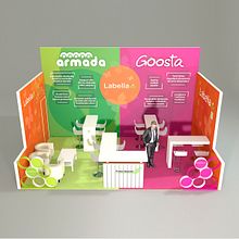 Goostar & Armada stand design Fruit Attraction 2018. Un proyecto de 3D, Decoración de interiores, Dirección de arte, Diseño de interiores, Diseño, creación de muebles					, Diseño gráfico y Modelado 3D de Verónica Carrasco de Pablo - 23.10.2018