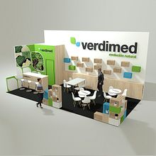 Verdimed stand design Fruit Attraction 2018. Un proyecto de 3D, Decoración de interiores, Dirección de arte, Diseño de interiores, Diseño, creación de muebles					, Diseño gráfico y Modelado 3D de Verónica Carrasco de Pablo - 23.10.2018