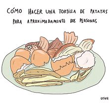 Cómo hacer una tortilla de patatas . Ilustração digital projeto de Usue Egia - 05.11.2019