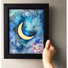 Galaxia con luna. Fine Arts, and Watercolor Painting project by Dalila Vainer - 11.08.2019