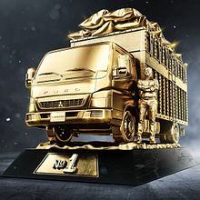 Camionero dorado. 3D, Sculpture, Digital Illustration, 3D Modeling, and Photo Retouching project by Jonathan Chafloque - 01.29.2019