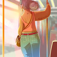La chica en el tranvía. Drawing, Character Design, and Traditional illustration project by alicia borges - 11.12.2019