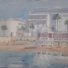 El Balneario de la Palma y el Bar La Caleta. Playa de La Caleta, Cádiz. Un progetto di Pittura di Myriam Wagner Martínez - 17.11.2019