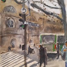 Mi Proyecto del curso: Paisajes urbanos en acuarela. Hice 2 paisajes urbanos, este es el segundo que me gusto un poco mas que el primero. Tengo que practicar mucho..me cuesta lograr el efecto de smog..o ambiente..mas difuminado y natural de la mancha... Projekt z dziedziny Sztuka miejska użytkownika zuniga.m - 11.12.2019