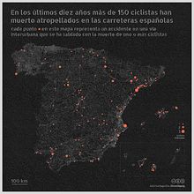 #porunaleyjusta, análisis de atropellos mortales a ciclistas en vías interurbanas españolas. Design de informação e Infografia projeto de santihpuig - 27.02.2020