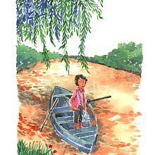 Mi Proyecto del curso: Ilustración en acuarela con influencia japonesa. Odiseo y el río.. Projekt z dziedziny  R, sunek, Trad, c, jna ilustracja, Ilustracje dla dzieci i Malowanie akwarelą użytkownika Gonzalo Agüero - 27.12.2019