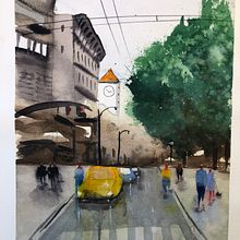 Mi Proyecto del curso: Paisajes urbanos en acuarela, día de lluvia Ein Projekt aus dem Bereich Aquarellmalerei von Esther Roman - 13.01.2020