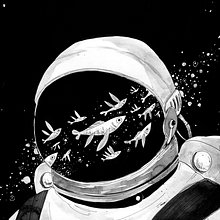Astronautas. Ilustração tradicional projeto de Mika Takahashi - 24.04.2017