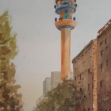 Torre Entel. Proyecto del curso: Paisajes urbanos en acuarela. Projekt z dziedziny Sztuka miejska użytkownika ivanduartec - 08.01.2020