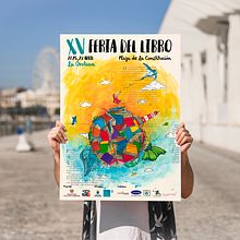 Cartel XV Feria del libro de La Orotava. Un proyecto de Bellas Artes de Juanan Martín - 23.04.2018