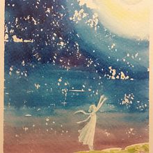 Alcanzando la luna: Micro relato-ilustración. Watercolor Painting project by Paz Pérez De las casas - 02.06.1994