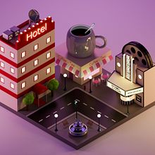 Low Poly Isometric City. 3D Design, e Modelagem 3D projeto de David de la Calle - 17.07.2019