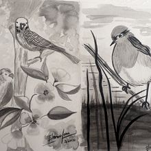 Pájaros - Ilustración en Tinta China. Children's Illustration, Traditional illustration, and Botanical Illustration project by Eleonora Lemo Estrada - 02.18.2020