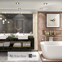 DISEÑO MASTER BATHROOM  : Diseño de interiores para espacios multifuncionales. Een project van 3D, Digitale architectuur, Interactief ontwerp, Interieurontwerp y Meubelontwerp en -bouw van abel gomez - 23.02.2020