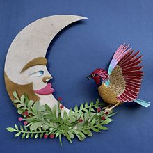 El pájaro copetudo y la Luna Ein Projekt aus dem Bereich H, werk, Kreativität, Traditionelle Illustration und Kartonmodellbau von Gabriela Castellanos - 07.03.2020
