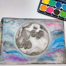 Super Luna en acuarela. Drawing, and Watercolor Painting project by Daniela Rozo Mora - 06.16.2017