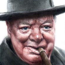 Winston Churchill (El Mundo). Een project van  Tekening,  Artistieke tekening,  Portrettekening, Realistische tekening y Aquarelschilderen van Carlos Rodríguez Casado - 16.03.2020