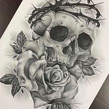 Calavera y rosa - lapices de grafito . Een project van Tekening met potlood van ingridj_rengifom - 23.03.2020