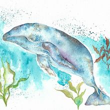 Whale. Pintura em aquarela, Desenho artístico e Ilustração tradicional projeto de Milagros Valencia - 24.03.2020