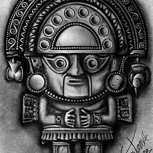 Estatuilla Tumi Ceremonial. Carboncillo. Een project van  Artistieke tekening van Adrián Gutierrez Aguerri - 27.03.2020
