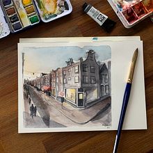Evening in Amsterdam. Watercolor Painting project by Kelsey (Reckord) Hanson - 04.01.2020