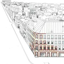 Architectural illustration for StaroNevsky Fashion District 2019. Un proyecto de Publicidad, Arquitectura e Ilustración tradicional de Ekaterina Chistiakova - 05.04.2020