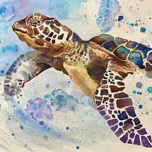 Mi Proyecto del curso: Técnicas modernas de acuarela. Watercolor Sea turtle. Projekt z dziedziny Trad, c i jna ilustracja użytkownika MariLuz Gaspar - 10.04.2020
