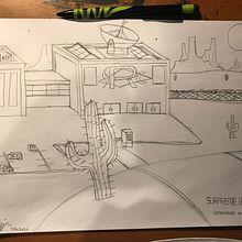 Illustration of radio station in Arizona.. Un proyecto de Cómic, Concept Art y Diseño de juegos de Moses Ng - 13.04.2020