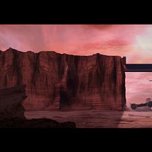 Nave dejando la ciudad al atardecer. Concept Art projeto de Alberto Fortis - 14.04.2020