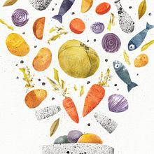 Stone Soup - My project in Introduction to Children’s Illustration course. Projekt z dziedziny Ilustracje dla dzieci,  Kolaż, Trad, c, jna ilustracja, Stor, telling i Malowanie akwarelą użytkownika Alisa Knatko - 27.12.2019