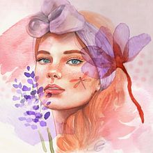 Lavender girl. Un proyecto de Ilustración digital, Dibujo a lápiz y Pintura a la acuarela de Gemma Adreani - 28.04.2020
