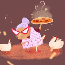 Nonna e pollo. Character Design, and Traditional illustration project by Cris Tamay - 02.13.2020
