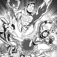 DC COMICS CONVERGENCE COVER LEGION OF SUPER-HEROES REDUX - Commission. Un proyecto de Cómic, Diseño de personajes e Ilustración digital de Pablo Alcalde - 29.04.2020