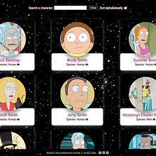Aplicación de 'Rick and Morty' (React, API).. CSS, Programming, Web Development, Mobile Design, Web Design, HTML, JavaScript, and UX / UI project by Soraya Valle - 04.25.2020