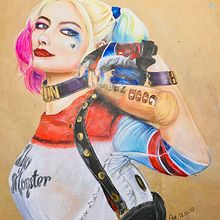 Harley Quinn: Ilustración con pastel y lápices de colores . Desen artistic de Grecia Torres - 05.02.2020