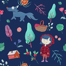 Caperucita Roja: Diseño de patrones ilustrados. Projekt z dziedziny Kreat, wność,  R, sunek, Projektowanie dodatków, Projektowanie graficzne, Trad, c, jna ilustracja, Ilustracje dla dzieci, Malarstwo akr i lowe użytkownika Paola Carrera Ramírez - 06.05.2020