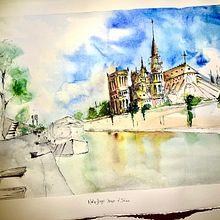Mi Proyecto del curso: Notre Dame desde el Sena. . Desenho artístico projeto de Claudio Escobar - 06.05.2020