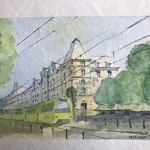Adolfo Montilva - Mittnachtstraße Final - 17,5 x 11,5 cm - Acuarela y Tinta. Un proyecto de Arquitectura, Arte urbano, Bocetado y Sketchbook de Adolfo Montilva Daboín - 10.05.2020