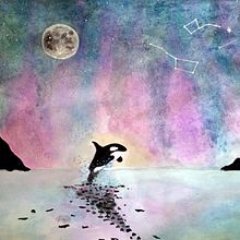 Mi Proyecto del curso: Paisaje con aurora boreal, luna llena y constelaciones. Un proyecto de Pintura a la acuarela de Raquel Soto Llácer - 10.05.2020