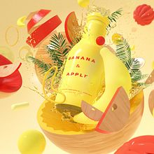  Diseño de sets en 3D para productos.... Banana & Apple. 3D, Art Direction, and 3D Design project by Juan Fernando Gonzalez - 05.17.2020