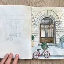 Applying What I've Learned from Architectural Sketching with Watercolour and Ink. Un proyecto de Ilustración arquitectónica, Bocetado y Pintura a la acuarela de Corinne Steyn - 18.05.2020