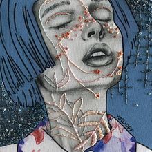 Retrato azul bordado. Arts, Crafts, Embroider, Drawing, Pencil Drawing, Portrait Drawing, Traditional illustration, and Digital Illustration project by Yamila Yjilioff - 05.23.2020