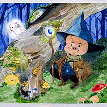 Pig mágico. Traditional illustration, and Watercolor Painting project by Ana Isabel Castro - 05.24.2020