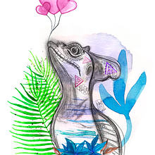 la lagartija. Ilustração tradicional, Pintura, e Pintura em aquarela projeto de Nayari Briceño Perez - 29.05.2020